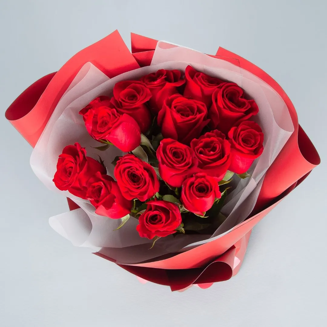 Букет из 15 бордовых роз (60 см)