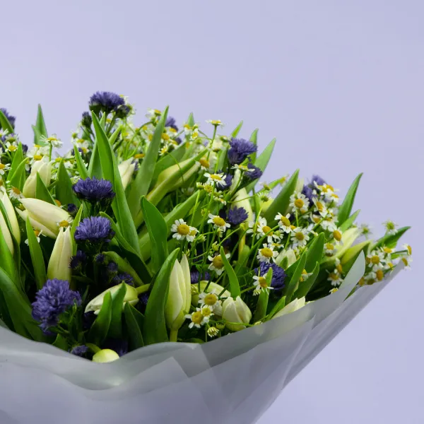 Букет из тюльпанов и ромашек