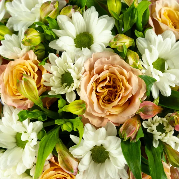 Розы и хризантемы в коробке