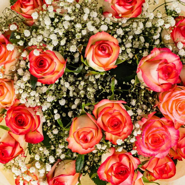 Букет из роз и гипсофилы