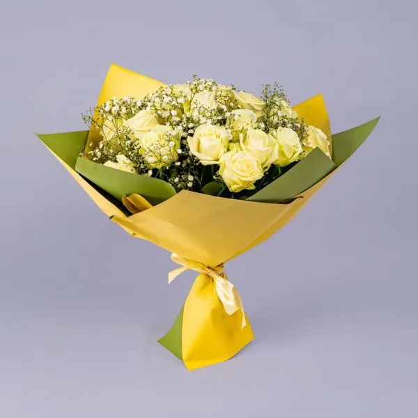 21 белая роза и гипсофила