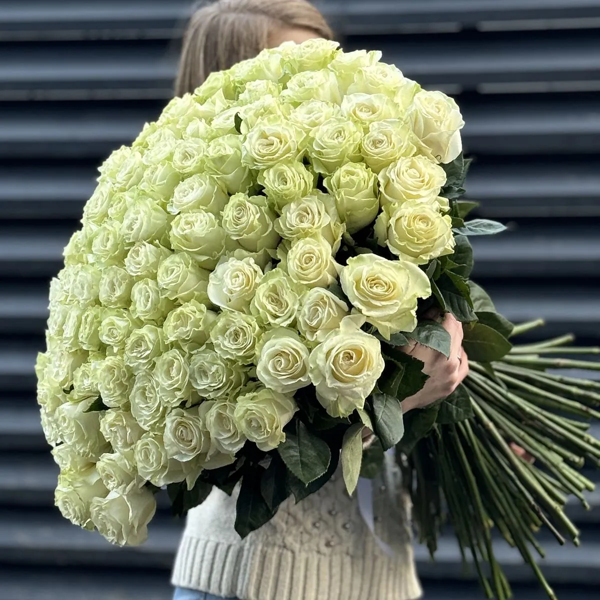 Букет 251 бело-зеленая роза эквадор (70см)