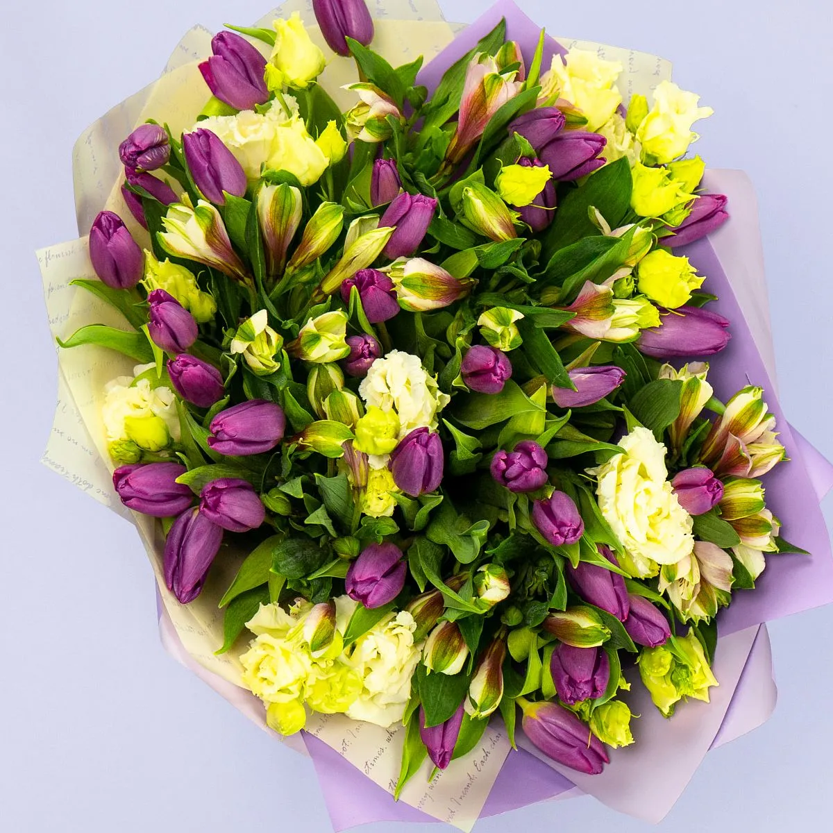 Букет из 33 тюльпанов и эустом