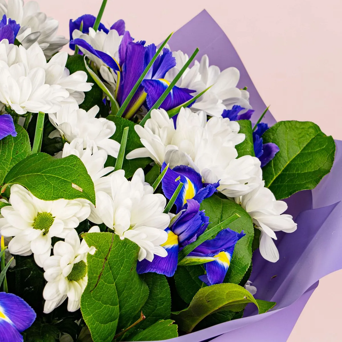 Букет из ирисов и хризантем