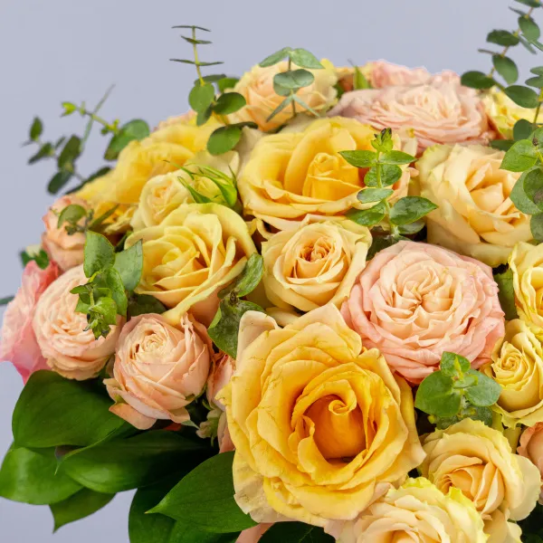 21 роза микс в коробке