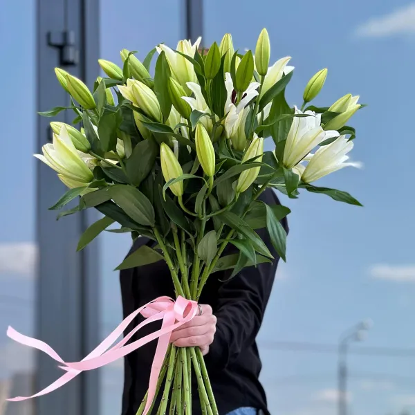 9 бело-зелёных лилий