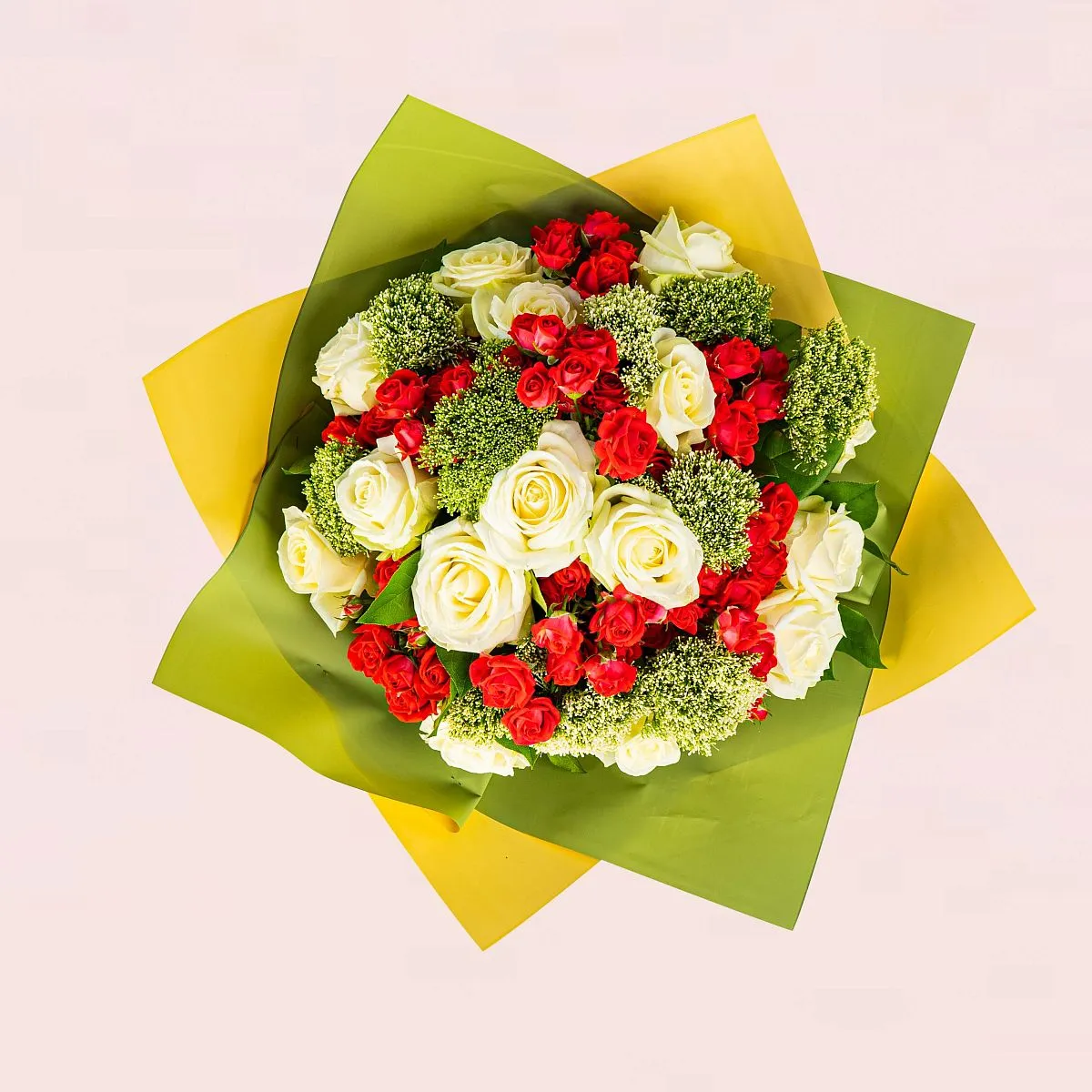 23 белых и красных роз микс большой