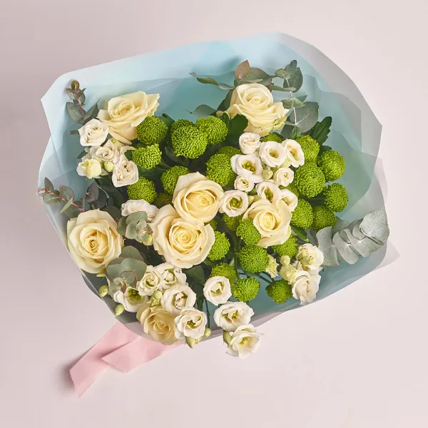 Букет из белых роз и эустом (60 см)