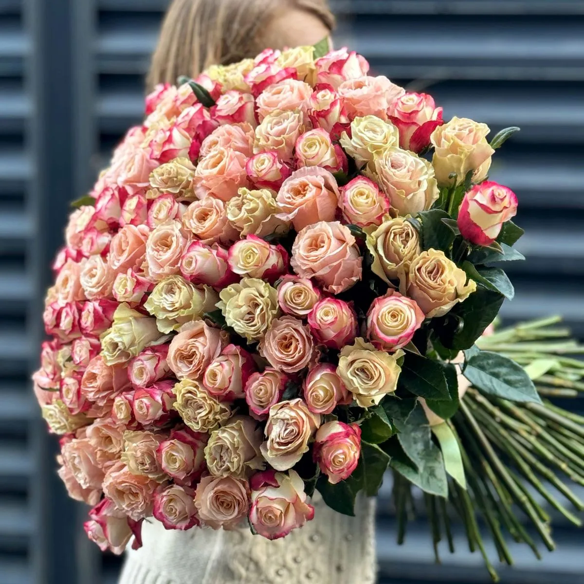 Букет 201 бело-розовая роза эквадор (70см)