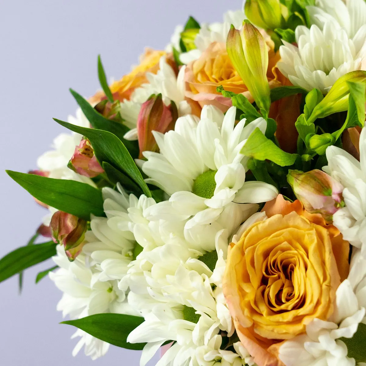 Розы и хризантемы в коробке