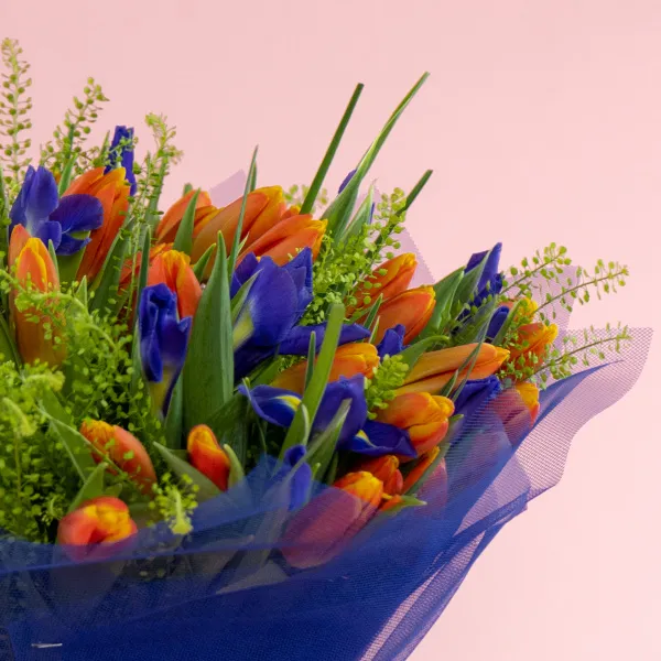Букет из 50 тюльпанов и ирисов