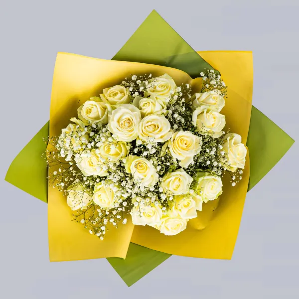 21 белая роза и гипсофила