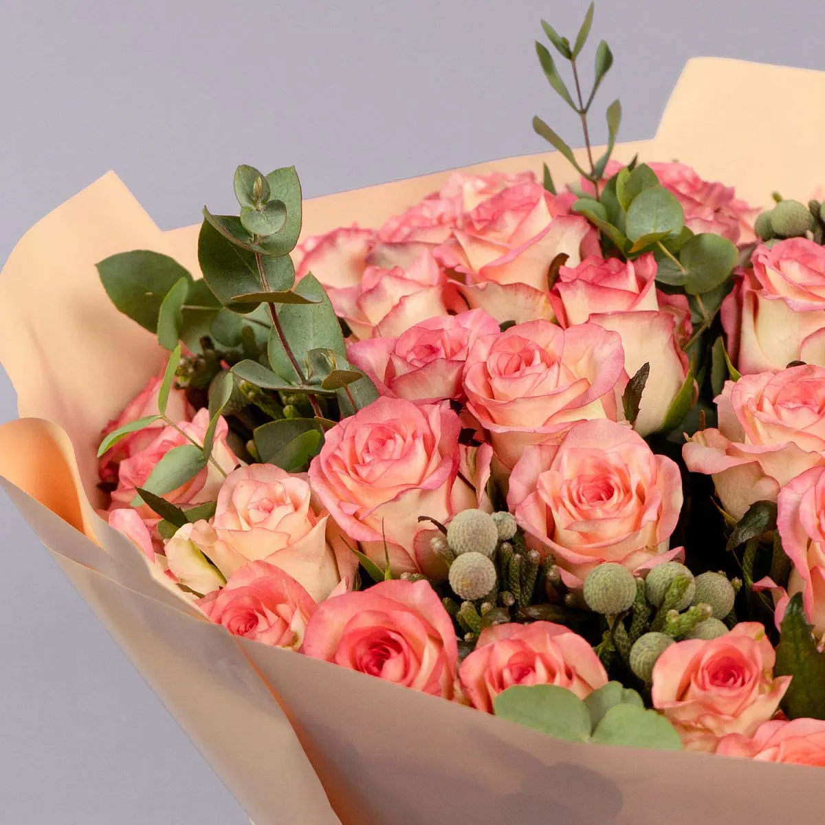 Букет из 55 роз и брунии