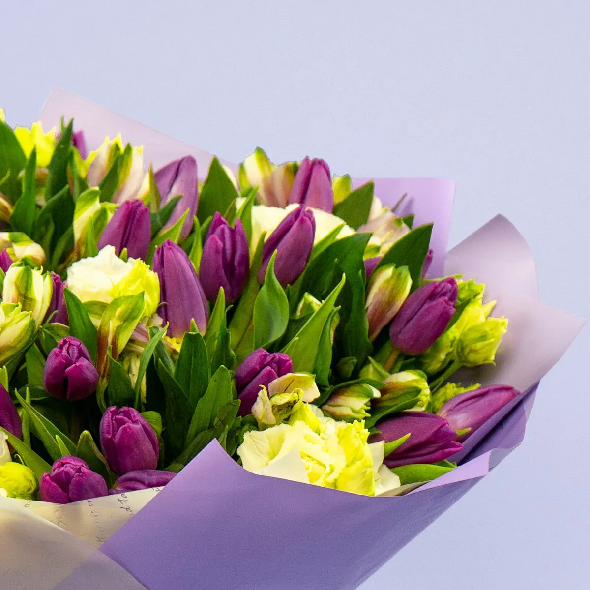 Букет из 33 тюльпанов и эустом