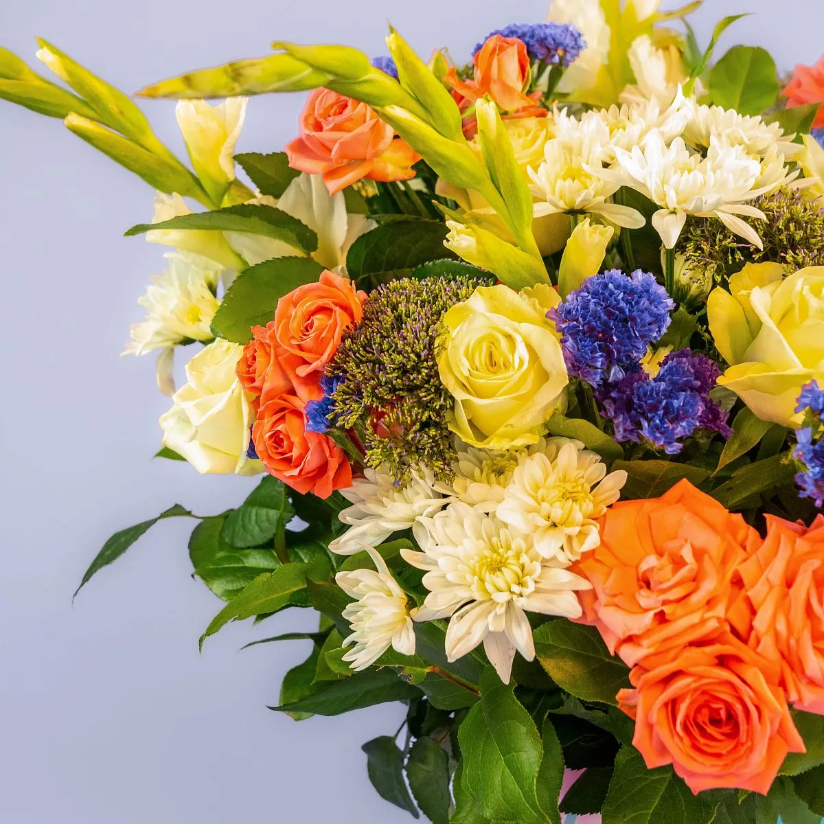 Розы микс и хризантемы в коробке