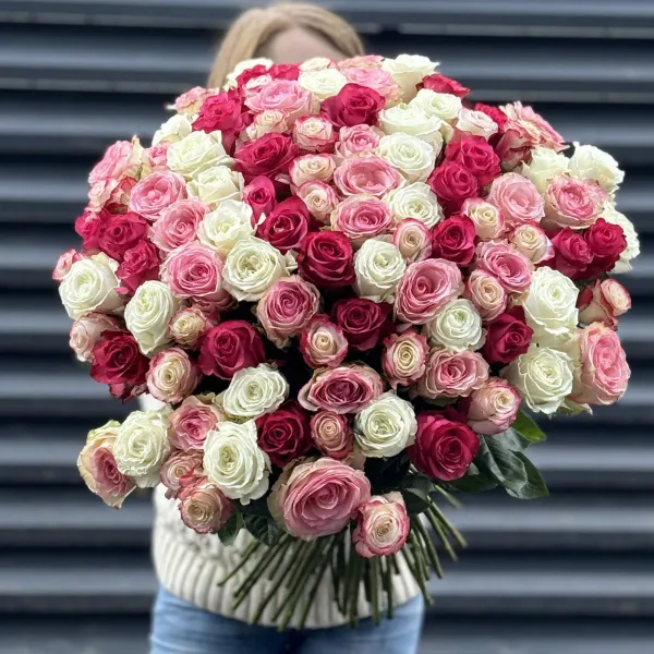 Букет 101 бело-розовый микс роз эквадор (70см)