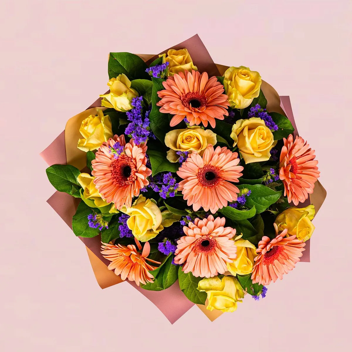 21 жёлтая роза и гербер огромный