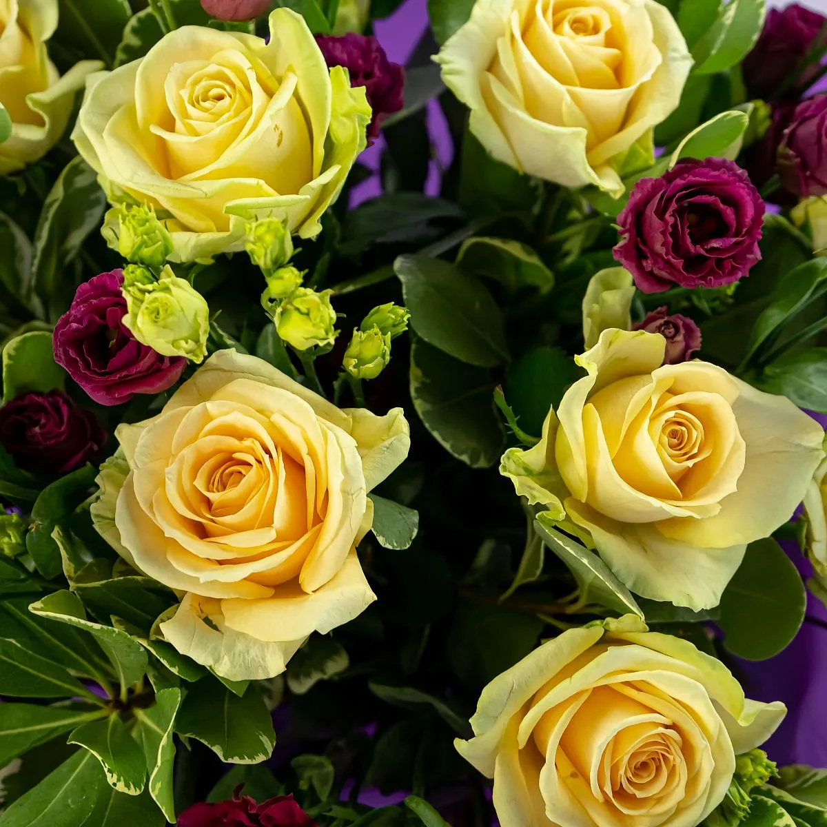 Букет из эустом и 15 кремовых роз