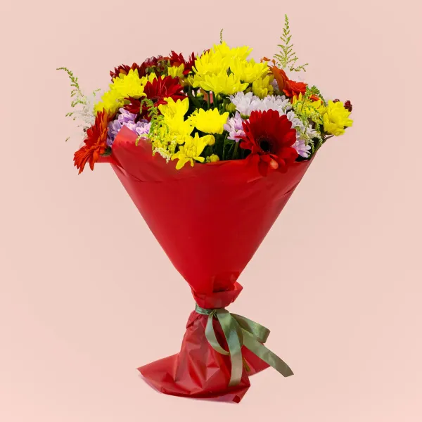 Букет из хризантем микс и 7 гербер