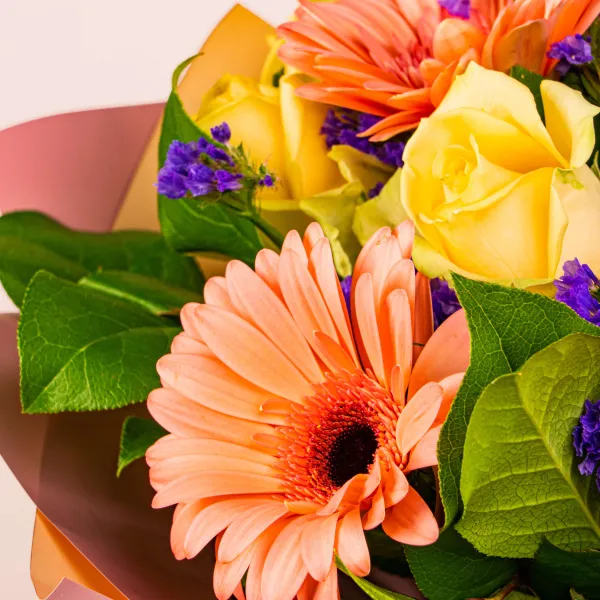 11 жёлтых роз и герберы