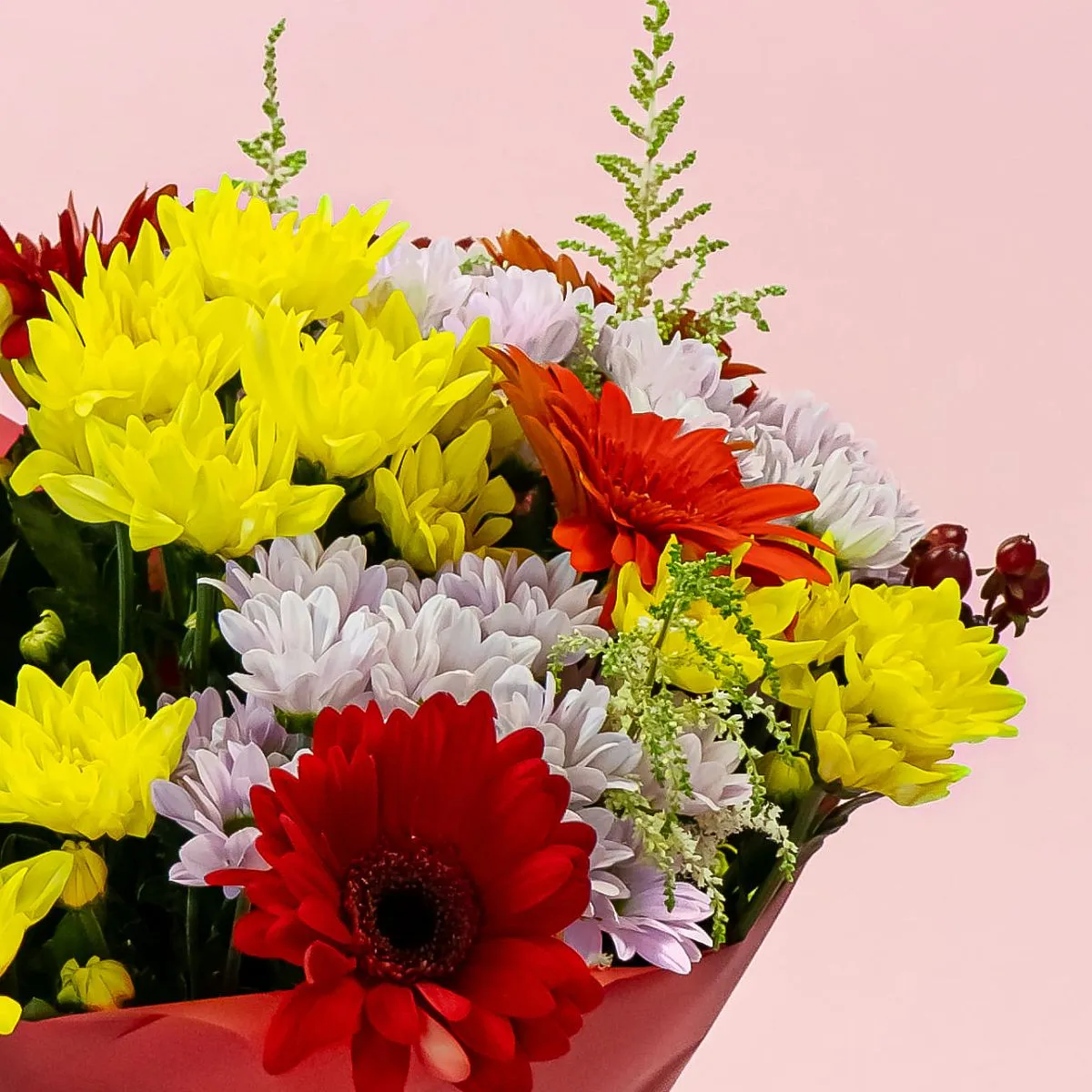Букет из хризантем микс и 7 гербер