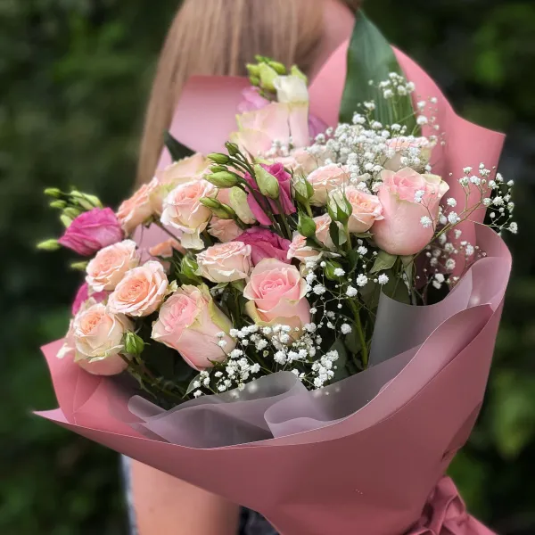 Букет из роз и эустом микс (50 см)