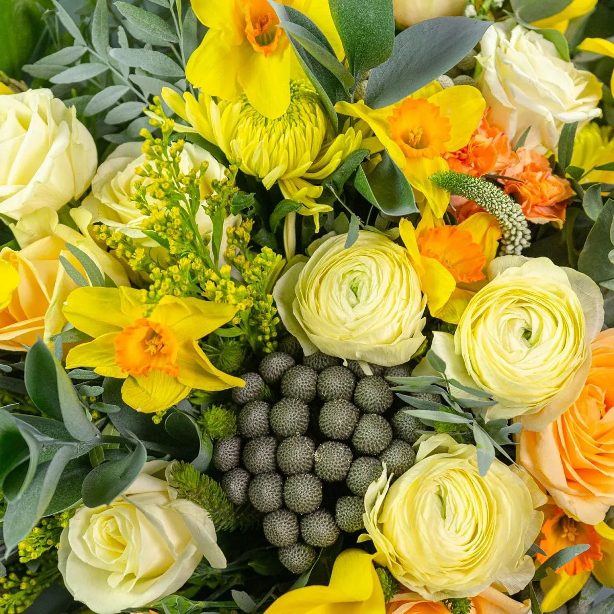 Букет из антуриума, роз и нарциссов