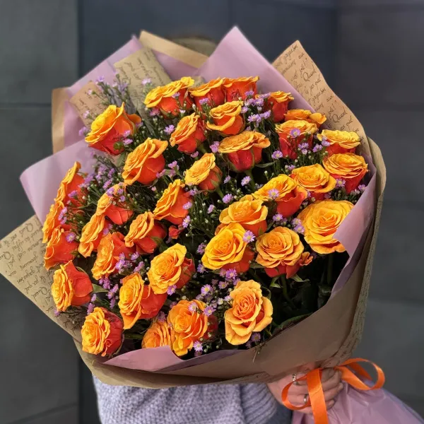 Букет из роз (70 см) и астер