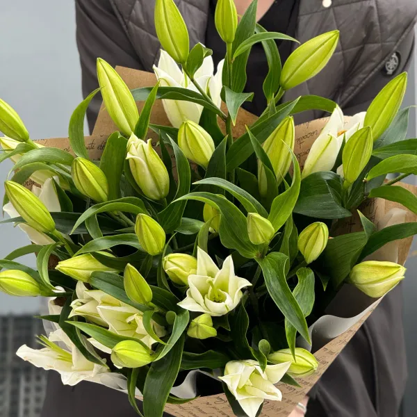 Букет из 7 бело-зелёных лилий