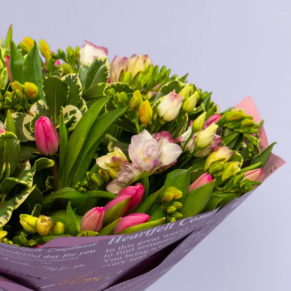 Букет из 25 тюльпанов и фрезий