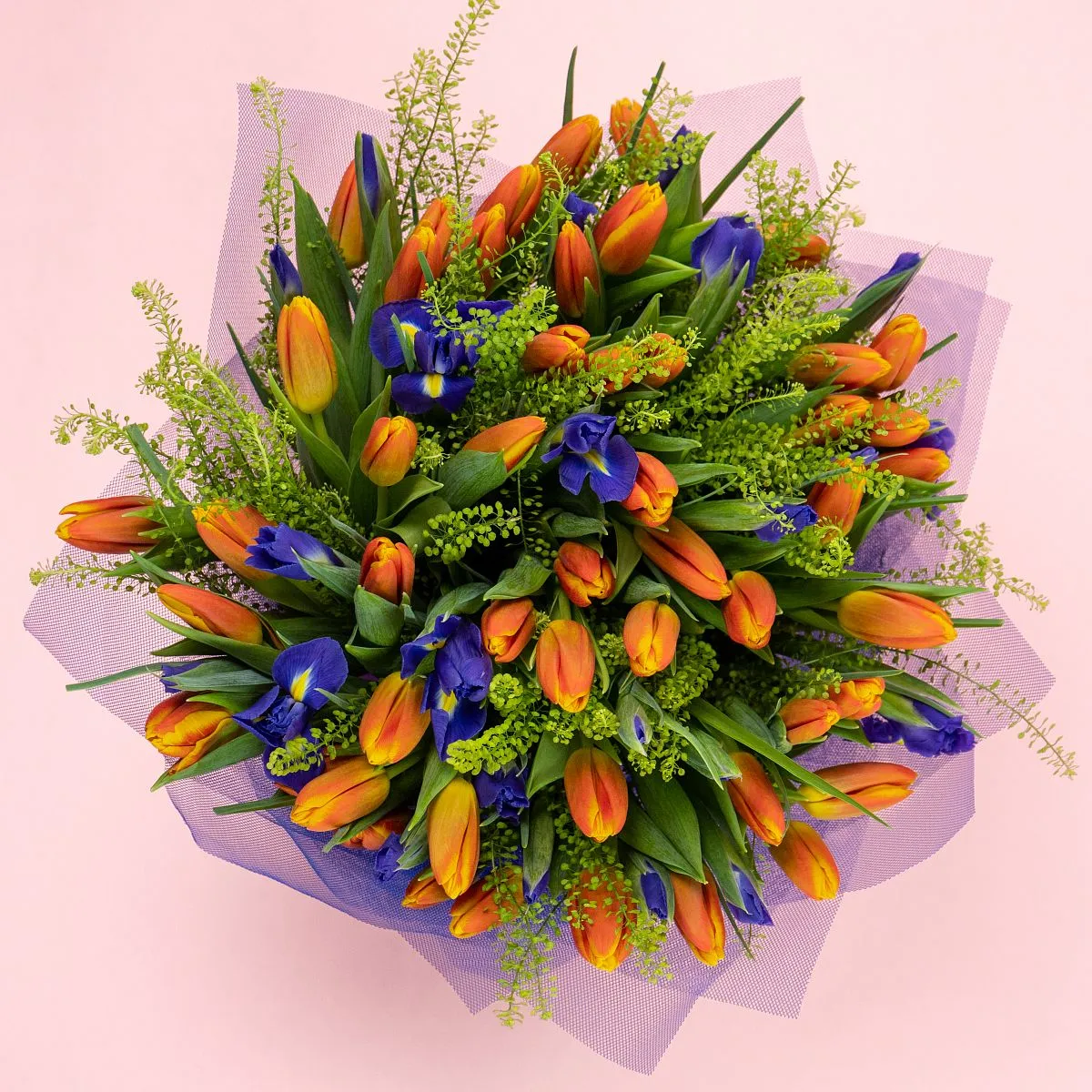 Букет из 50 тюльпанов и ирисов