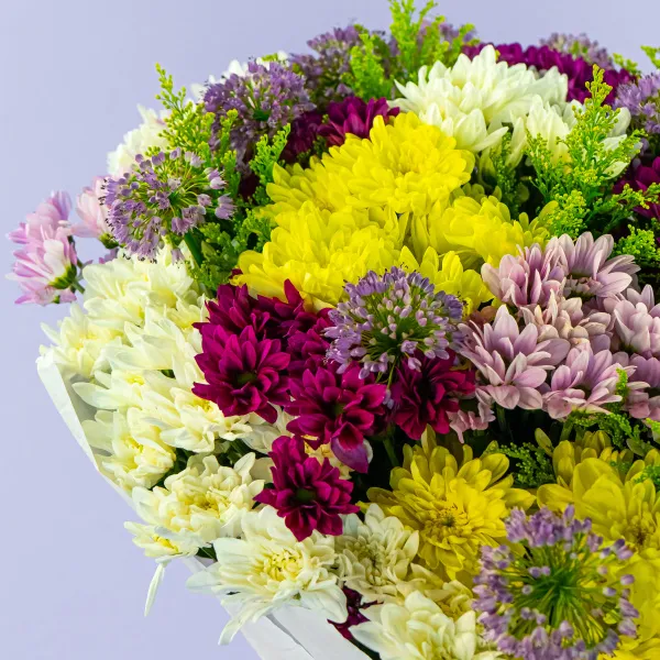 Букет из 25 хризантем микс и аллиума